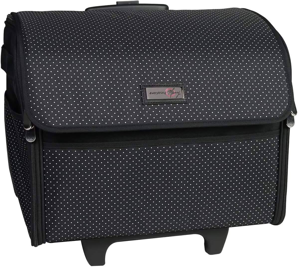 Everything Mary Collapsible Sewing Machine Case, Black Dot - Craft Rolling Tote - Megean