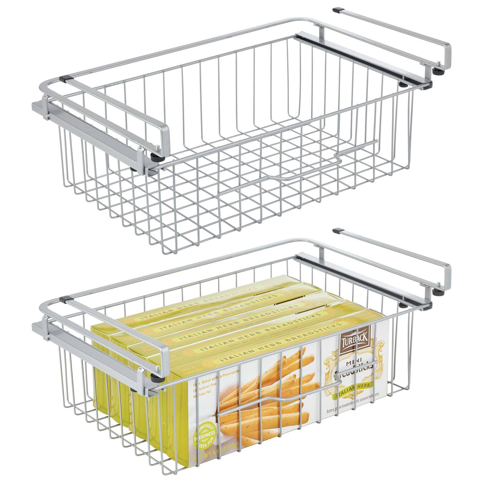 mDesign Large Metal Wire Hanging Pullout Drawer Basket - Sliding Under Shelf Storage Organizer - attaches to Shelving - Easy Ins