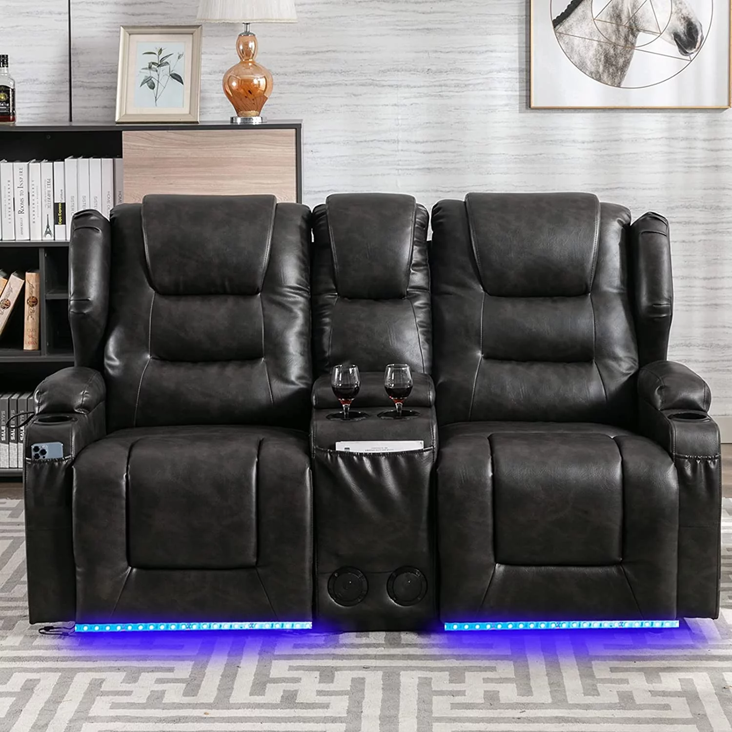 IPKIG Electric Home Theater Seating- Power Recline Chair Loveseat RV Sofa with Console