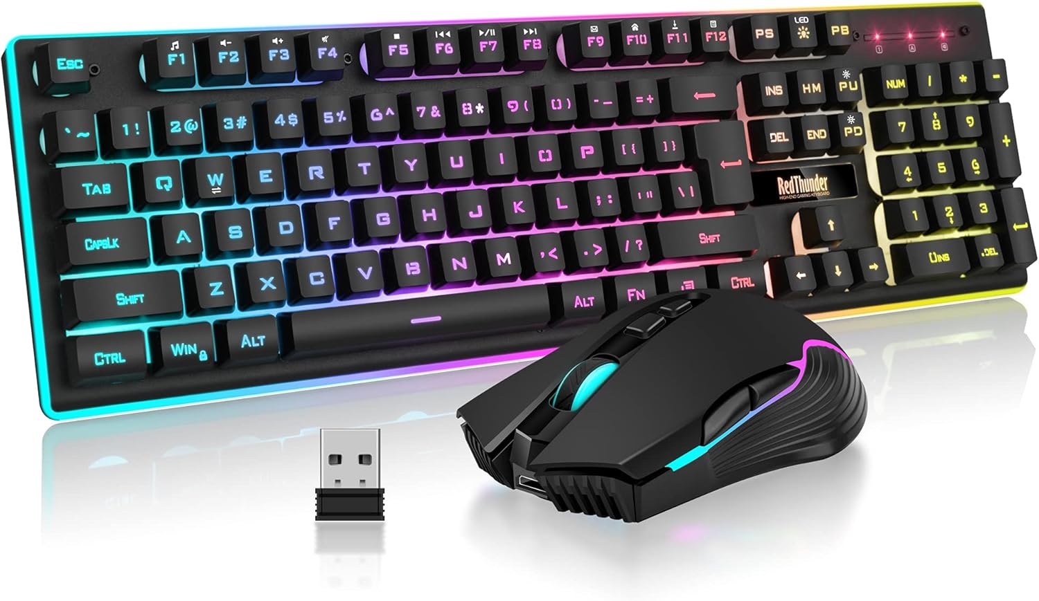RedThunder K10 Wireless Gaming Keyboard and Mouse Combo, LED Backlit Rechargeable 3800mAh Battery