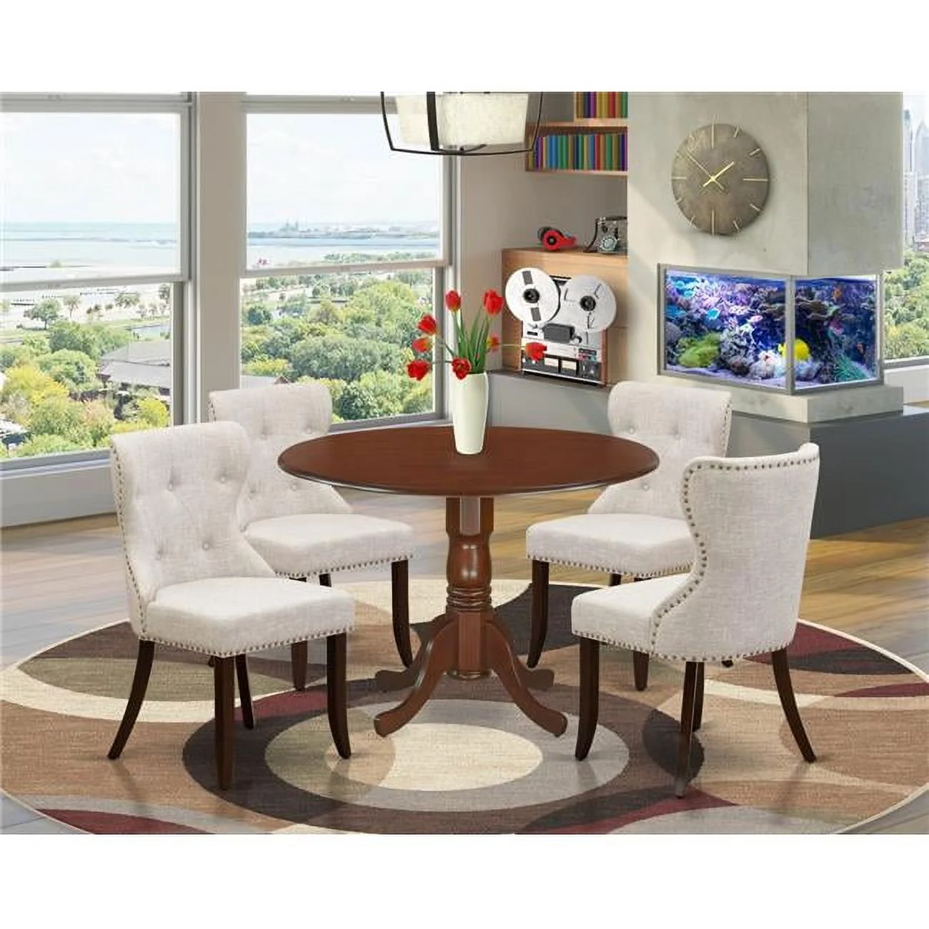 Dublin Dining Room Table Set - Mahogany & Doeskin, Set of 4