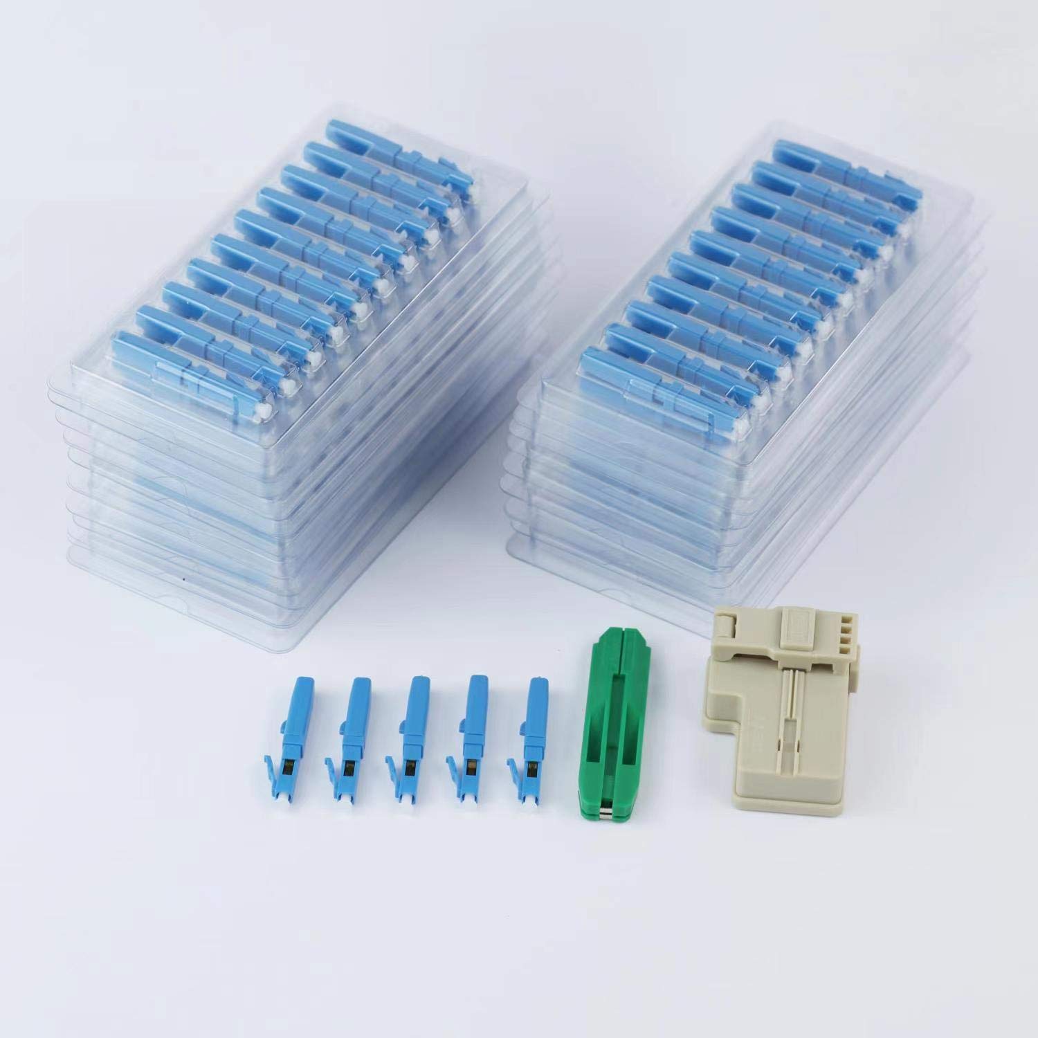 200pcs LC UPC Fiber Optic Quick Connector with Matched Tools Fiber Optic Fast Connectors Single Mode 9/125 Fiber Mechanical Connectors Adapter for
