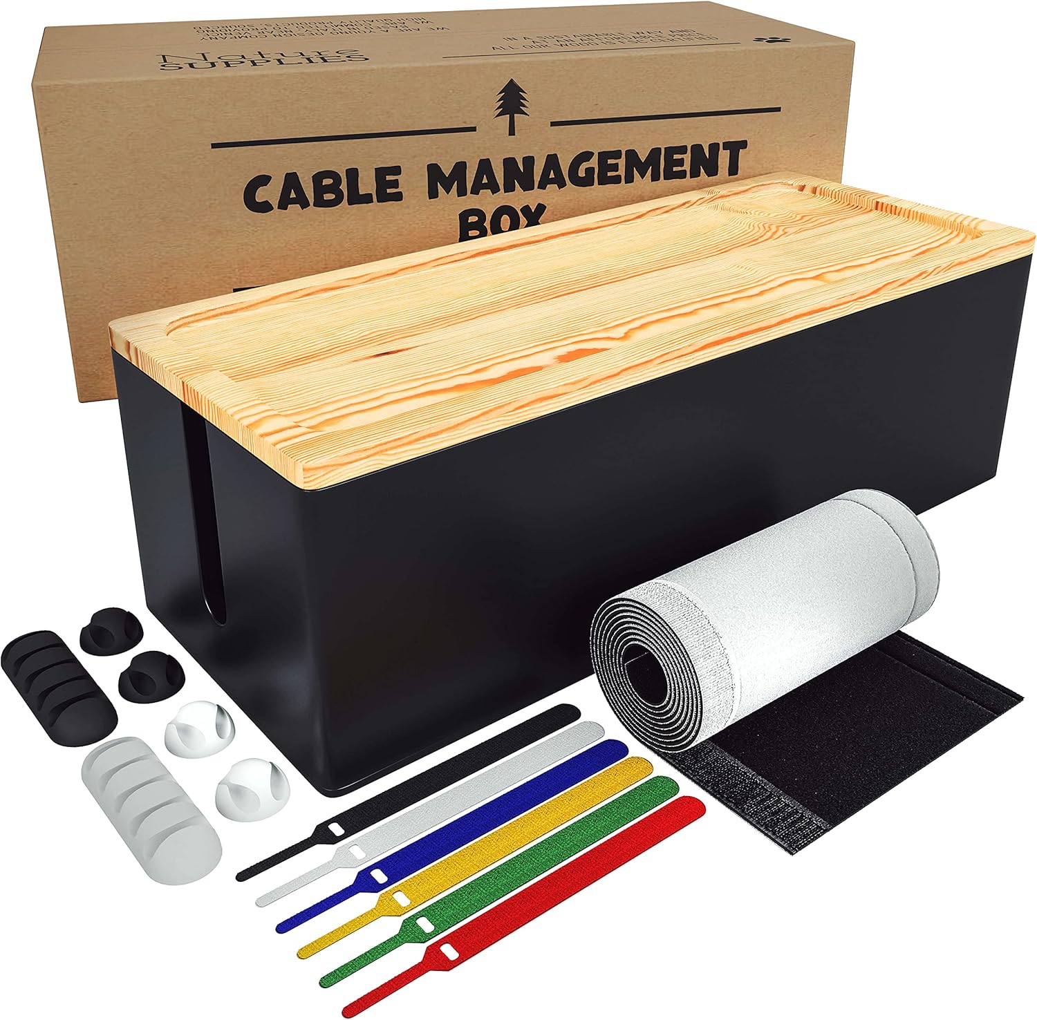 NATURE SUPPLIES | Natural Wood Cable Management Box [Set of Two] Large & Medium Cord Organizer Box Set to Hide Wires & Power Strips | Cable Storage