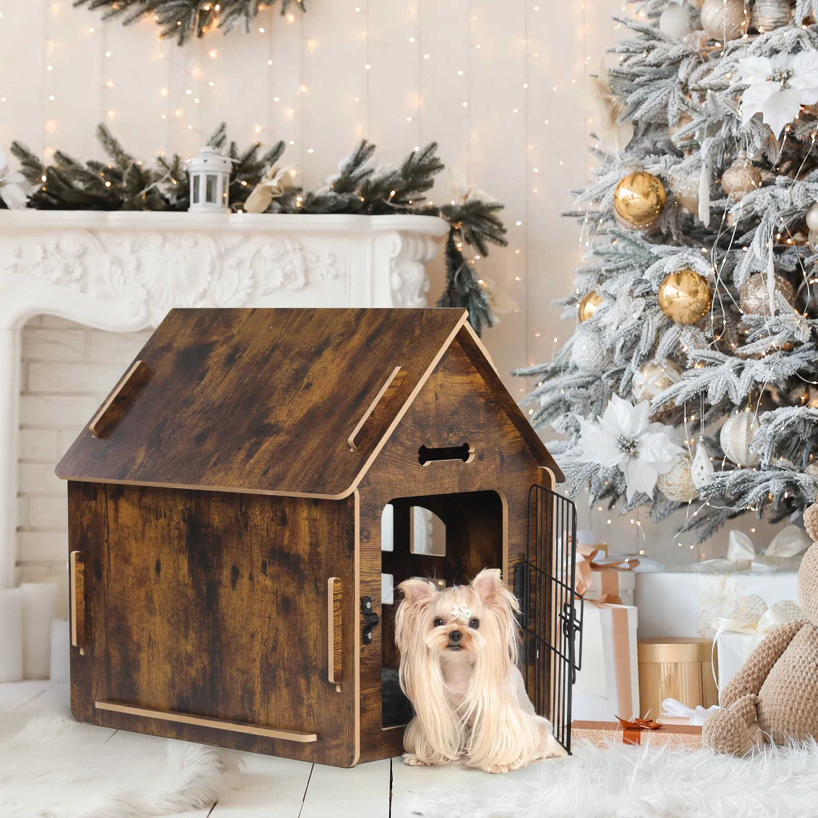 RYPetmia Dog House for Small Dogs Wooden Pet House with Door and Roof Indoor and Outdoor Breathable Dog Crate for Small Medium Dog Cat Dog Kennel
