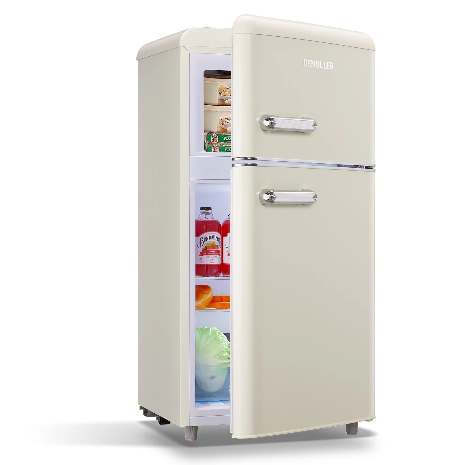 DEMULLER Mini Refrigerator Dual Door Fridge with Handle 7 Speed Temperature Control YX-100-Black