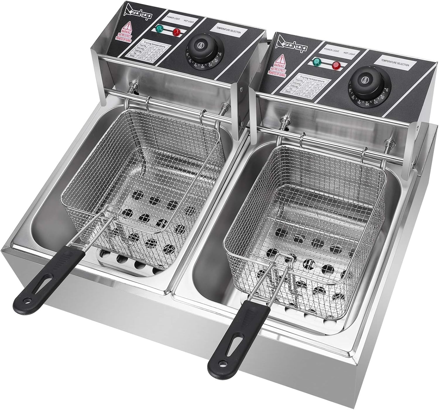 Commercial Deep Fryer,Heavy Duty Stainless Steel Dual Tank with 2 Baskets Electric Countertop Fryer for Restaurant and Home Use