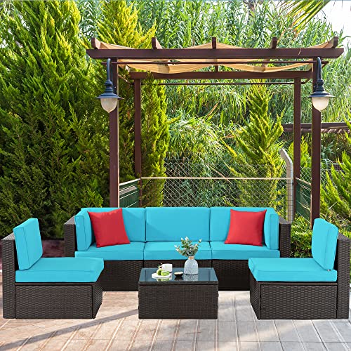 Shintenchi 6 Pieces Patio Furniture Sets Outdoor All-Weather Sectional Patio Sofa Set PE Rattan Manual Weaving Wicker Patio Conversation Set with