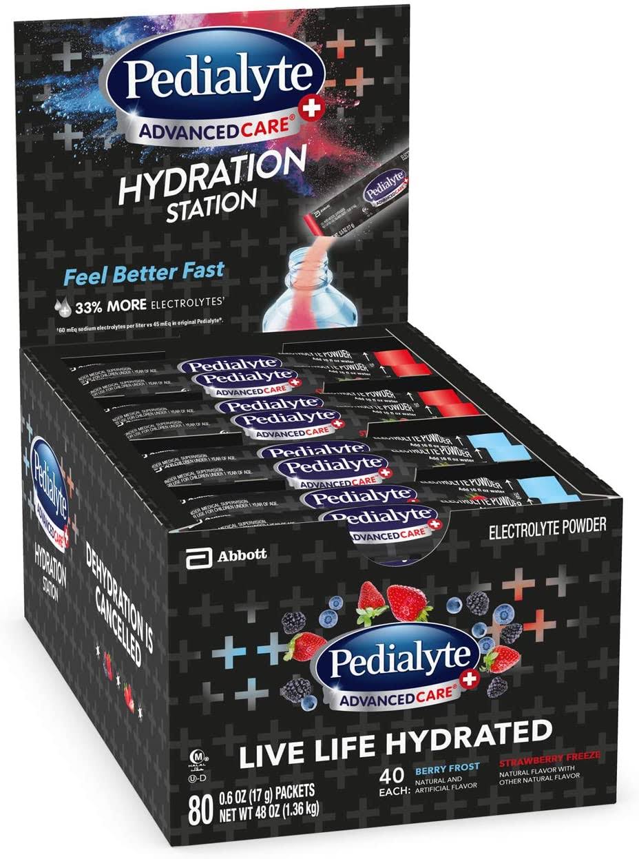 Pedialyte AdvancedCare Plus Hydration Station Multipack Electrolyte Hydration Drink 0.6-oz Electrolyte Powder Packets 80 Count