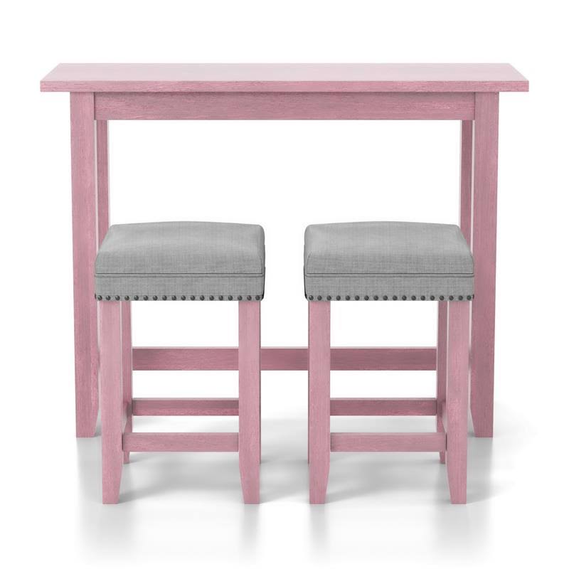 Furniture of America Sabana 3-Piece Wood Counter Height Pub Set in Antique Pink