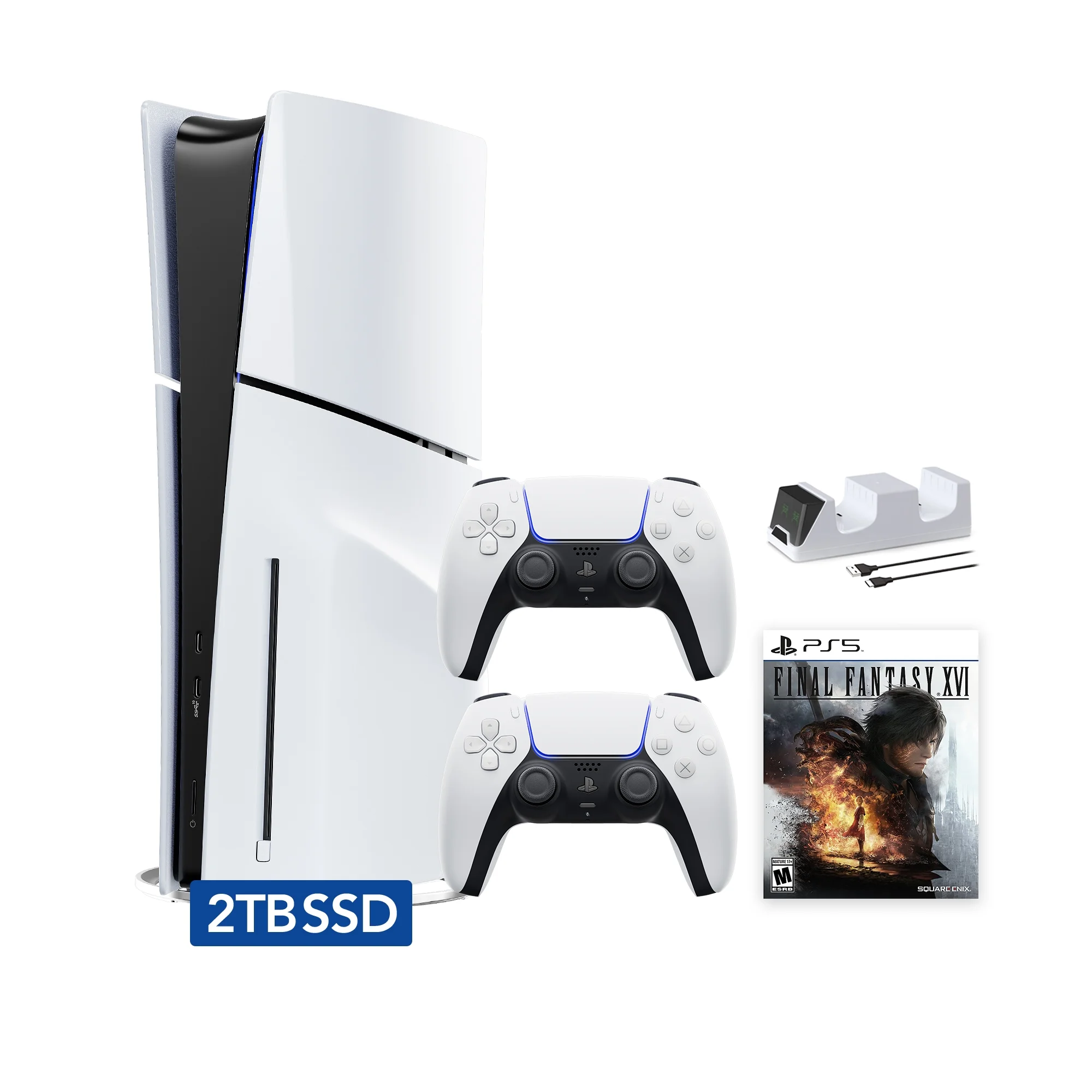 PlayStation 5 Slim Disc 2TB SSD Edition FINAL FANTASY XVI Bundle with Two DualSense Controllers and Mytrix Dual Controller Charger