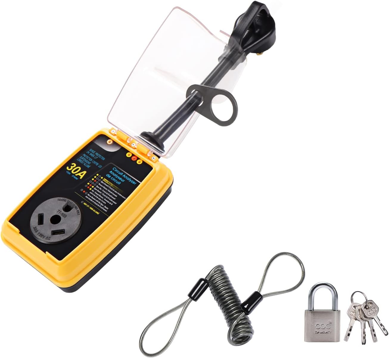M1A2 New Generation RV Surge Protector 30 Amp with Waterproof Cover Camper Anti-Theft Circuit Analyzer Tester Plug with UL Tested