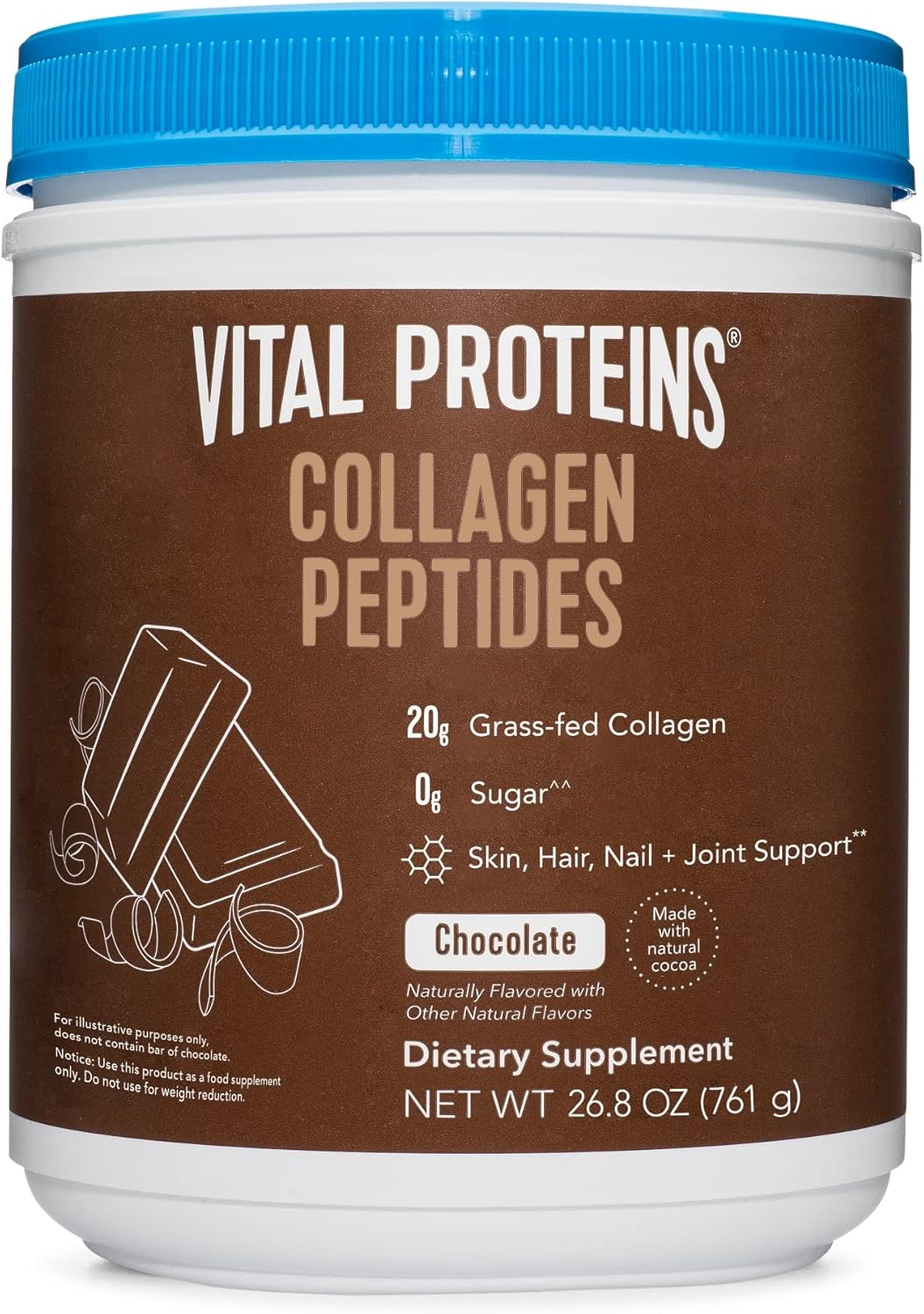 Vital Proteins Chocolate Collagen Powder Supplement (Type I, III) for Skin Hair Nail Joint - Hydrolyzed Collagen - 27g per Serving - Chocolate Flavor