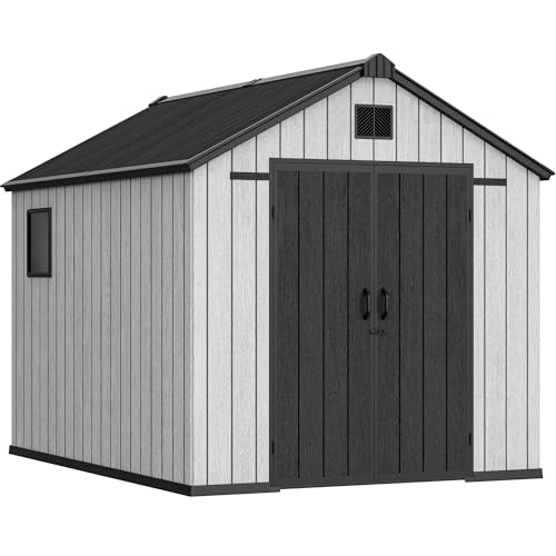 YITAHOME 8x10 FT Outdoor Storage Shed with Lockable Door, Large 544 Cuft Resin Shed with Floor Roof Windows Vents
