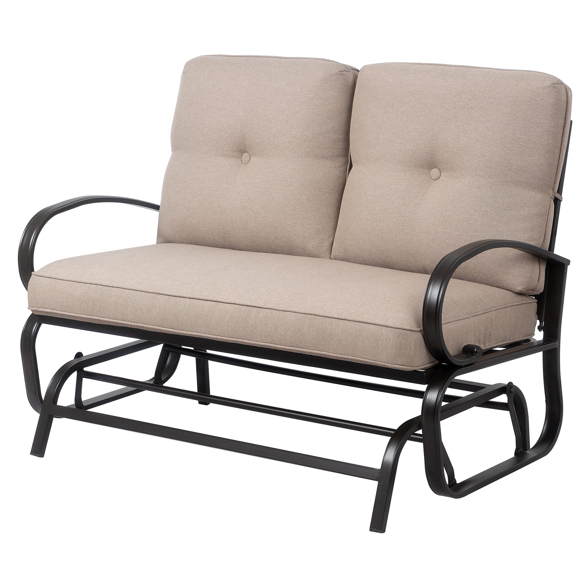Outdoor Patio Metal Swing Glider Rocking Bench,Garden Loveseat Porch Furniture Glider, Steel Frame Chair Set with Cushion khaki - Radiant Selections