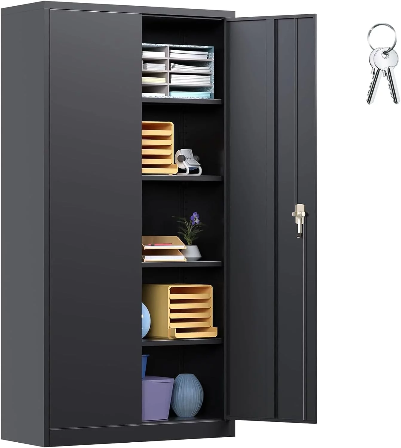 SUNCROWN  71 In Metal Storage Garage Cabinets with Locking Doors and Adjustable Shelves, Steel Storage Cabinet for Garage, Office, Classroom