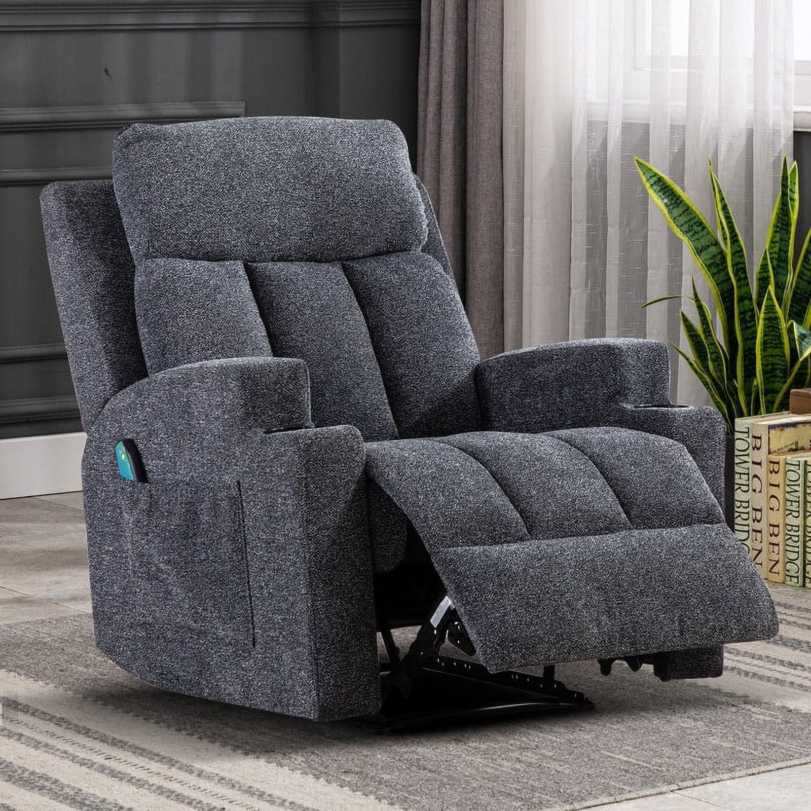 Ebello Design Manual Massage Recliner Chairs with Heat, with Side Pockets and Cup Holders Overstuffed Breathable Fabric Reclining Chair