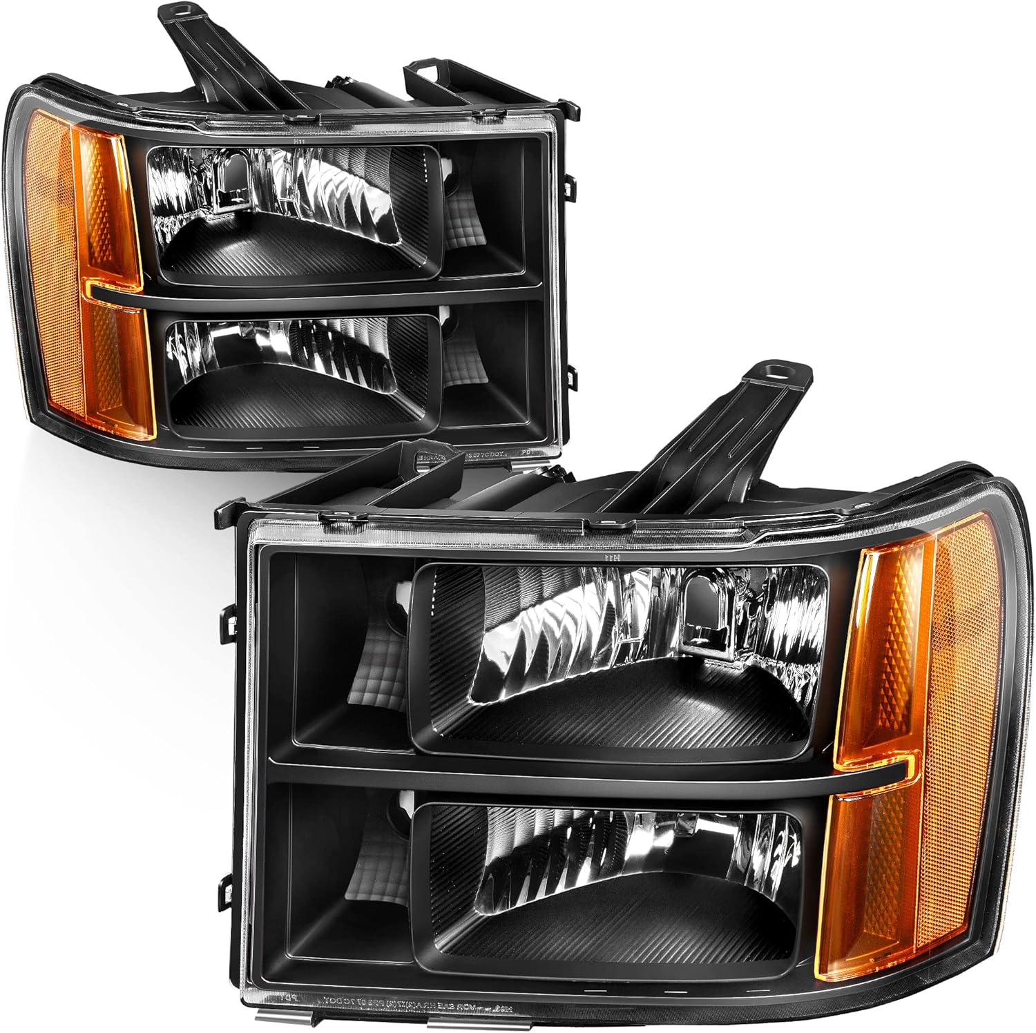 AUTOSAVER88 Headlight Assembly Compatible with 2007-2013 GMC Sierra 1500/2007-2014 Sierra 2500HD 3500HD Black Housing Clear Lens(Driver and Passenger