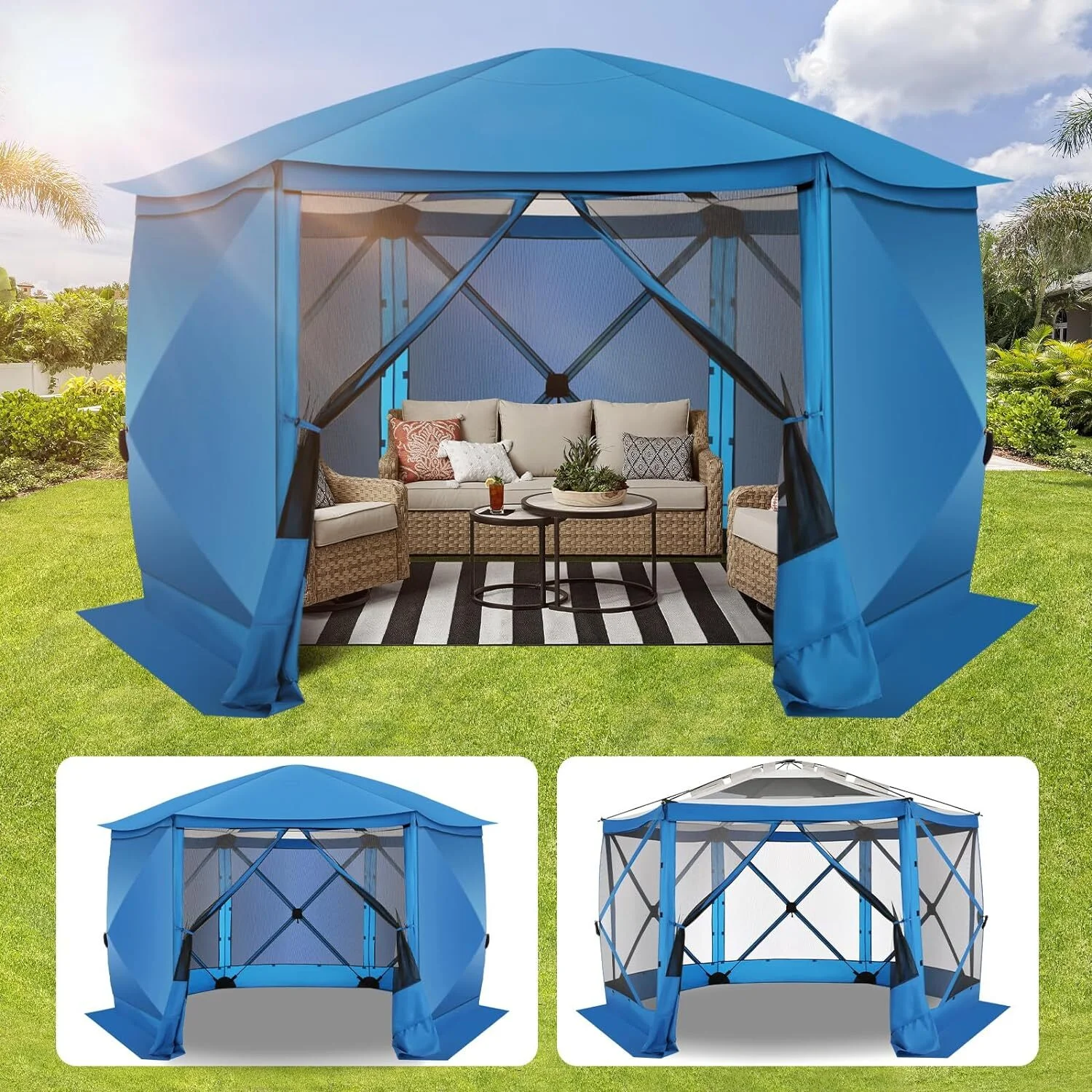 COBIZI 12x12 Pop-up Gazebo Starry Sky Screen Canopy Tent Screen House with 5 sidewalls and Mosquito Nettings for Camping