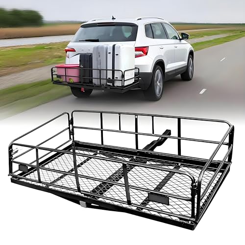 PENSUN Folding Hitch Mount Cargo Carrier, 60" x 24" x 14" Trailer Hitch Cargo Rack &ndash