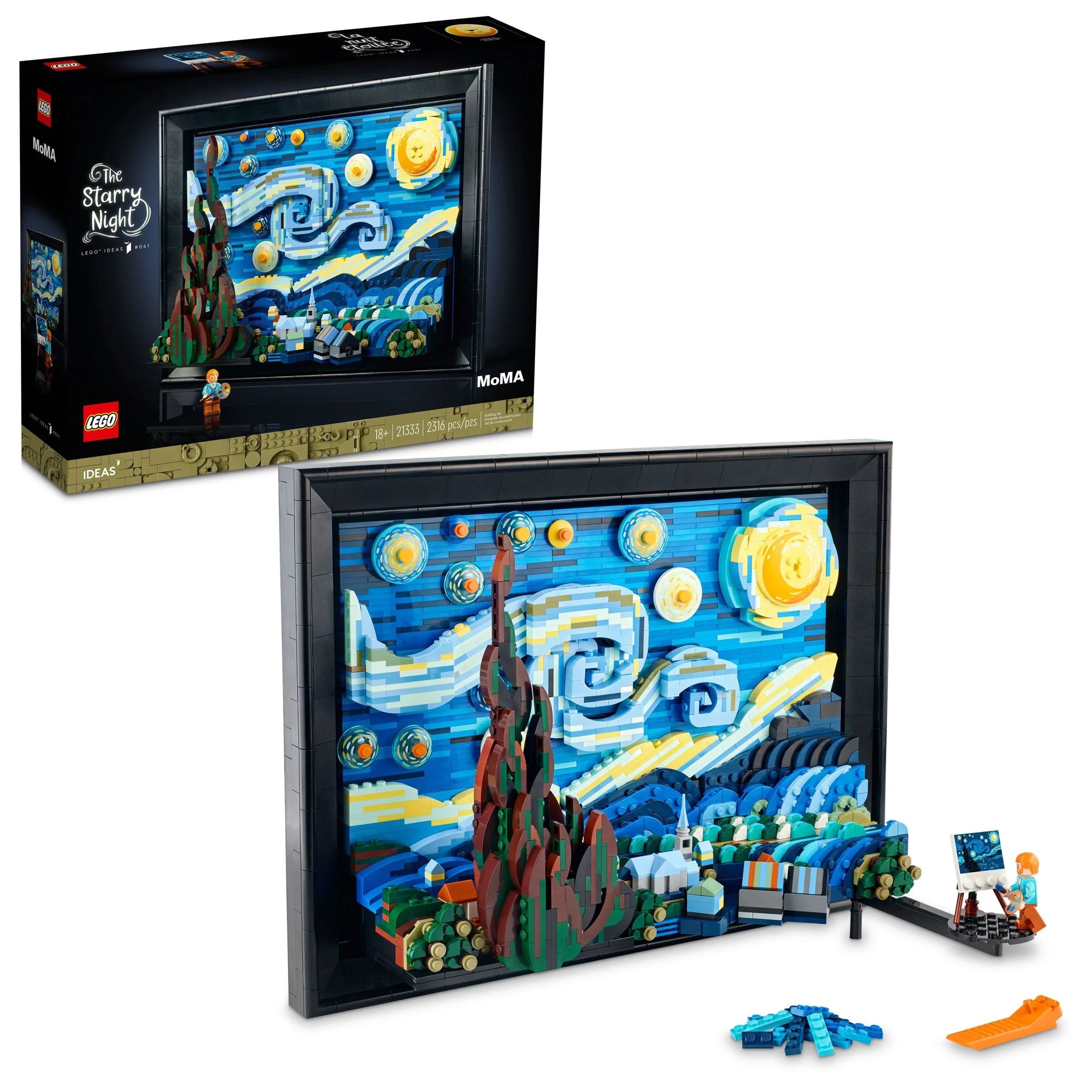 LEGO Ideas Vincent Van Gogh The Starry Night, Unique 3D Wall Art for Home D&eacute;cor or Table Display with Artist Minifigure