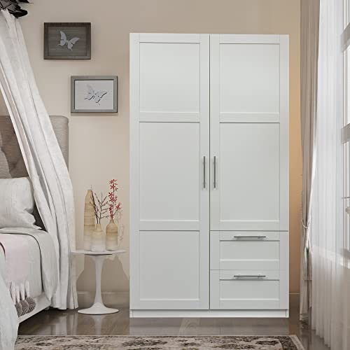 Kitchen Pantry Storage Cabinet, Tall Cabinet with 2 Doors and 2 Drawers, Freestanding Cupboard with Adjustable Shelves, Utility Pantry for Kitchen