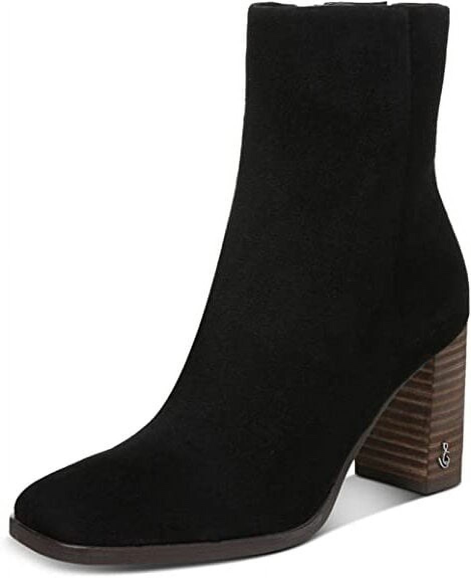 Sam Edelman Osten Black Stacked Block Heel Almond Toe Fashion Ankle Booties (Black, 10.5)