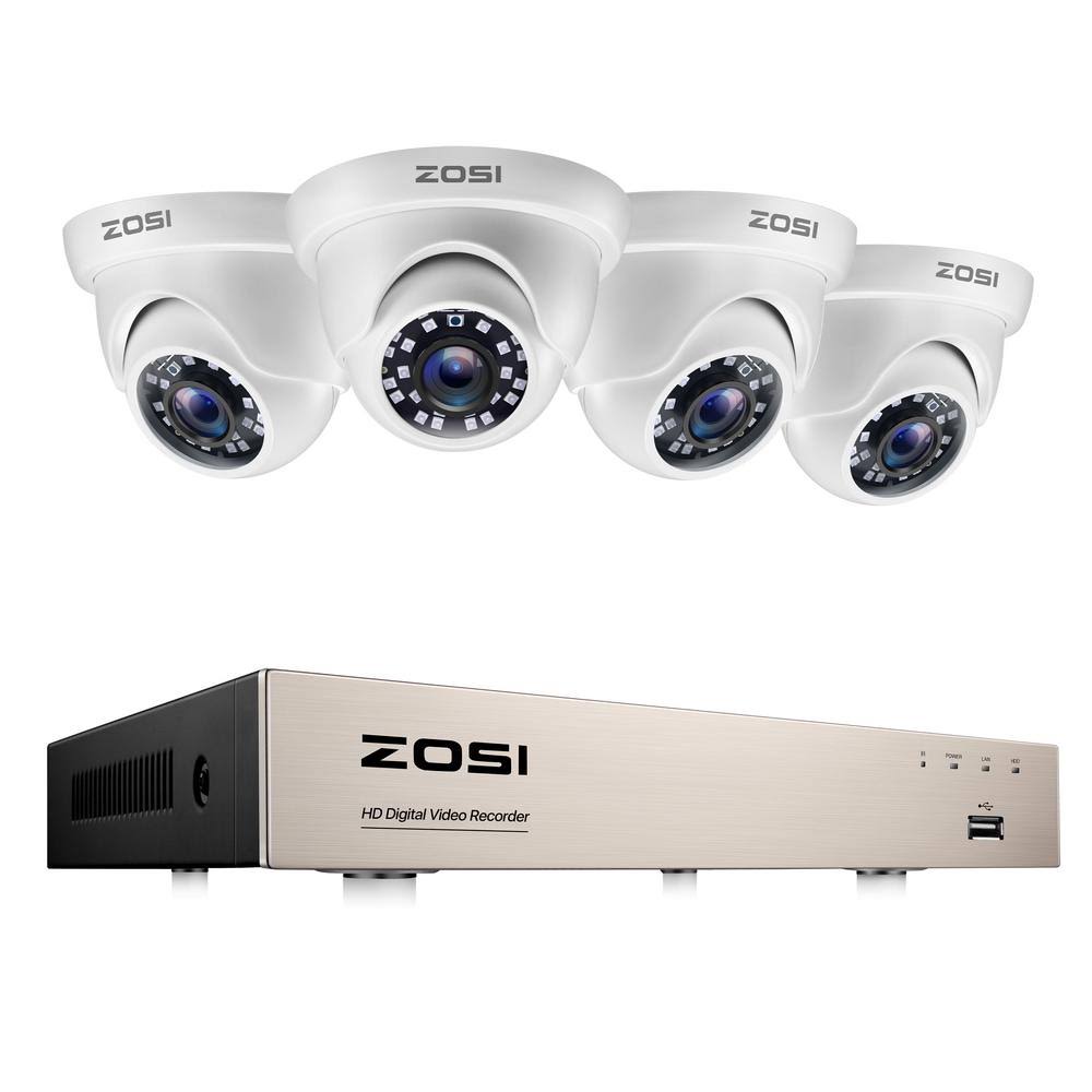 ZOSI 8-Channel 1080p DVR Security Camera System with 4 Wired Dome Cameras No Hard Drive