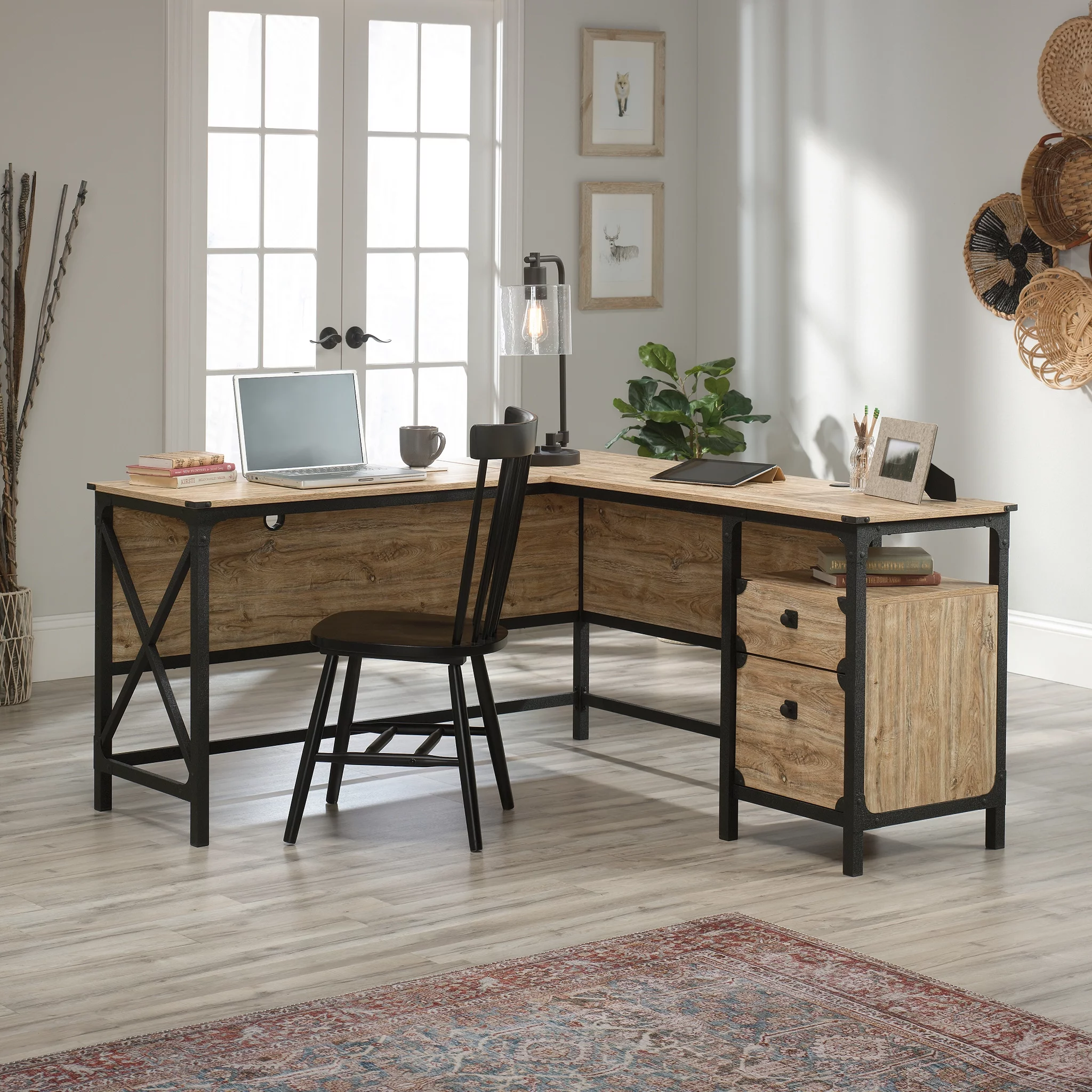 Sauder Steel River L-Desk, Milled Mesquite Finish