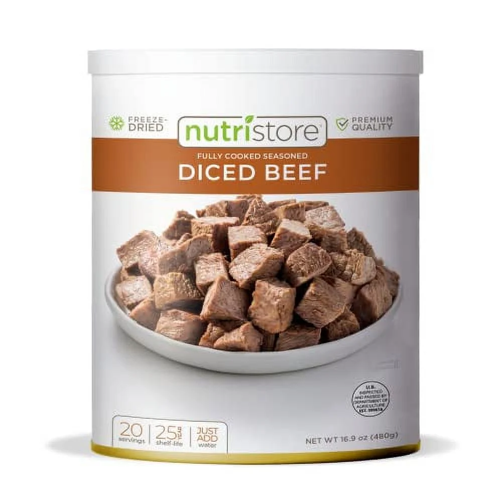 Nutristore Freeze Dried Beef Dices | Pre-Cooked Meat for Backpacking, Camping