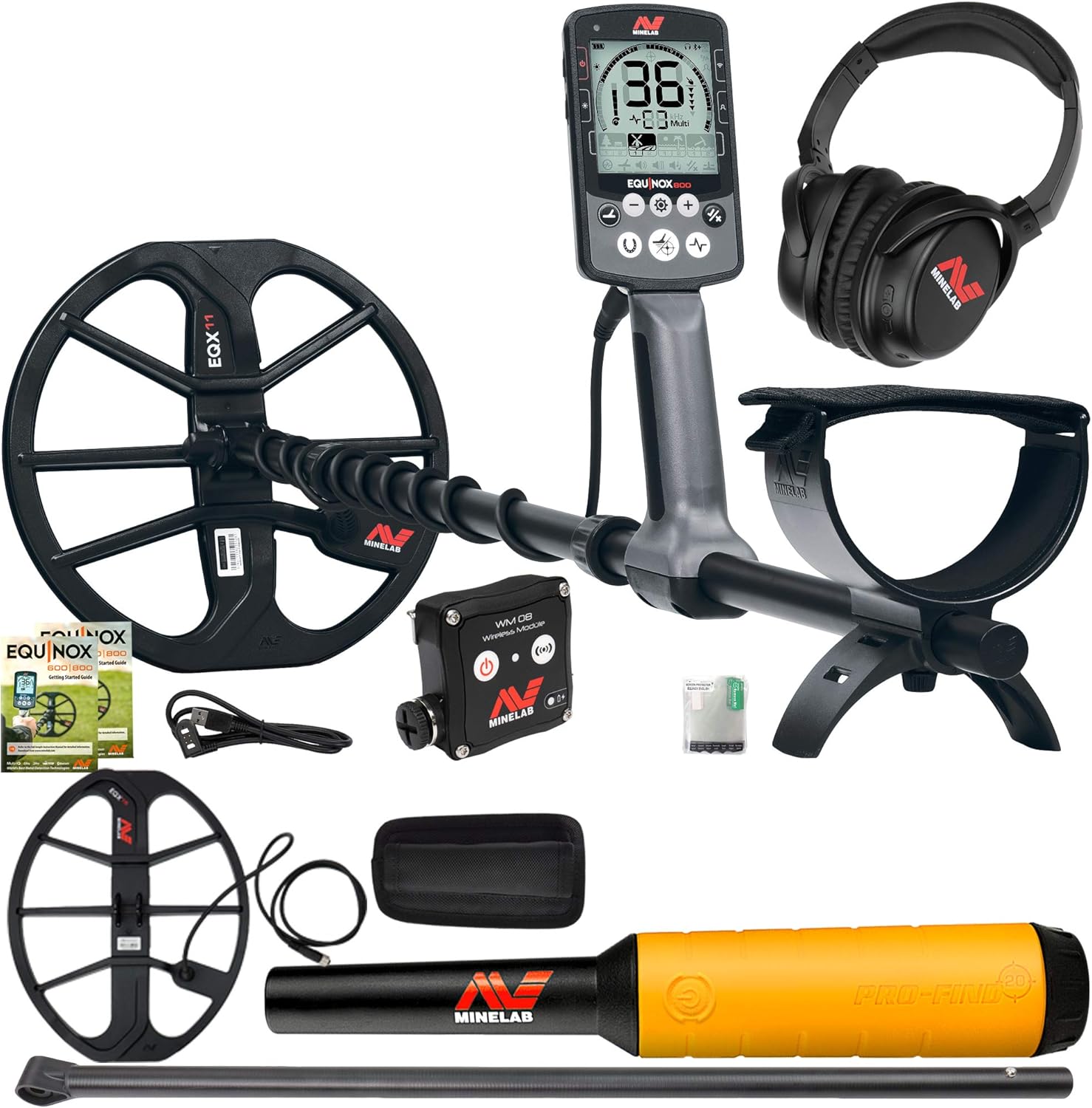 Minelab Equinox 800 Metal Detector with 15 Coil, Lower Shaft, and Pro-Find 20,Gold