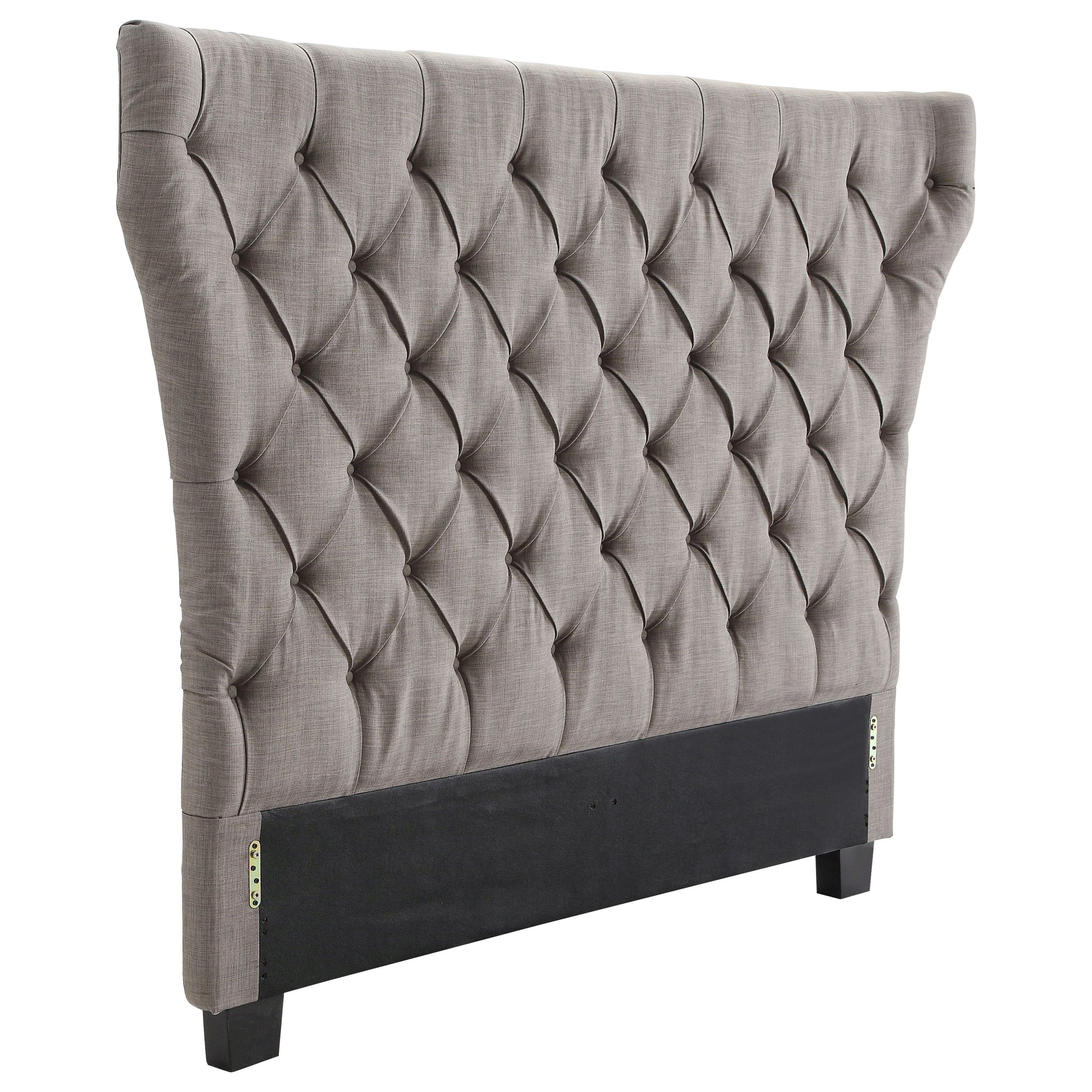 Maxwell Modern E King Headboard Bed in Linen Elephant Grey Fabric with Button Tufting