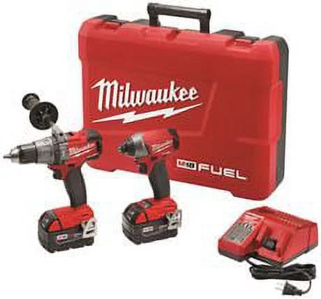 Milwaukee M18 Fuel 18V 2-Tool Combo Kit (Hammer Drill, Impact Driver) 2897-22 with (2) 5Ah Batteries, & Charger