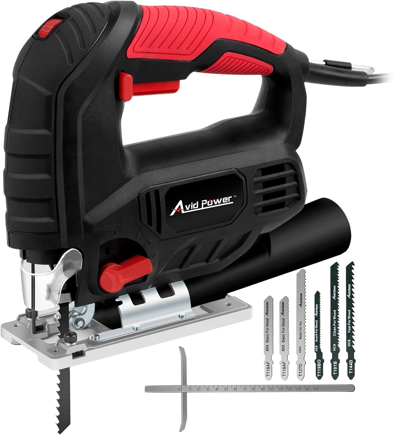 Jigsaw, AVID POWER 7.0A 3000 SPM Jig Saw with Variable Speed, Bevel Angle (0&deg;-45&deg;), 6PCS Blades and Scale Ruler
