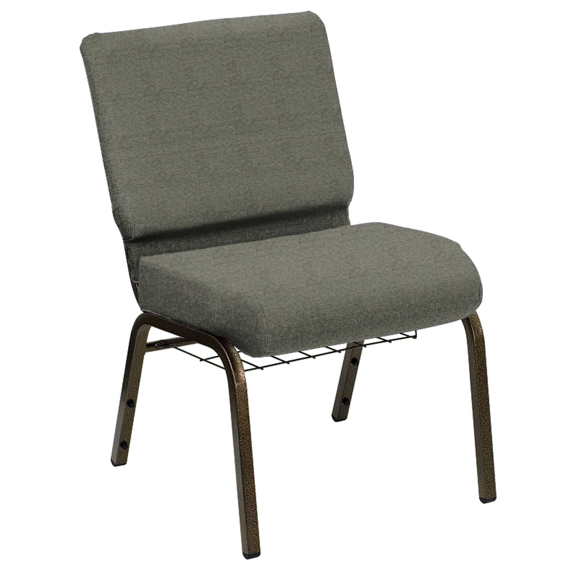 Flash Furniture Hercules Series 21x22W Church Chair in Shire Sage Fabric with Book Rack - Gold Vein Frame, FD-CH-21-GV-UNP-SHIRE