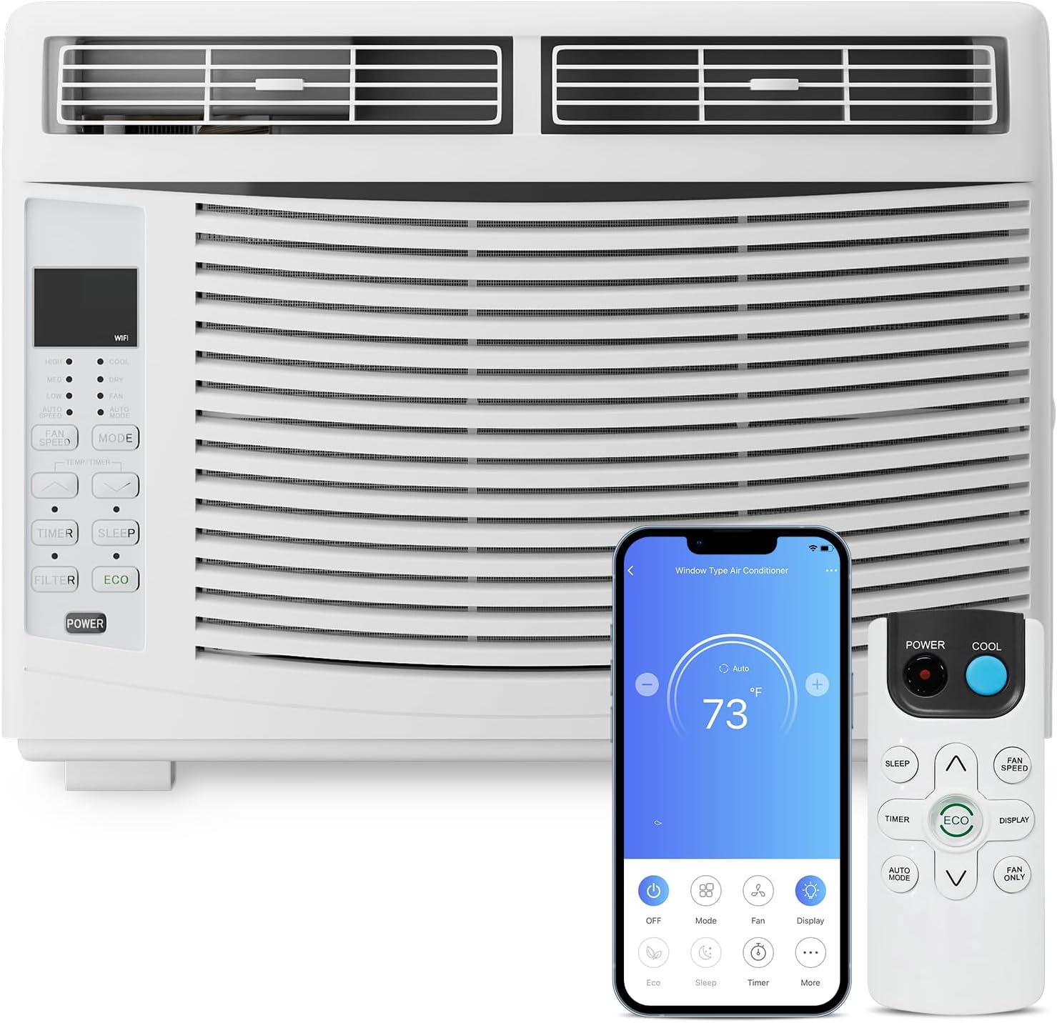 6000 BTU 115V Smart Window AC for Rooms up to 250 sq.ft. Quiet Operation Window-Mounted AC Unit with Remote Control, Dehumidifier