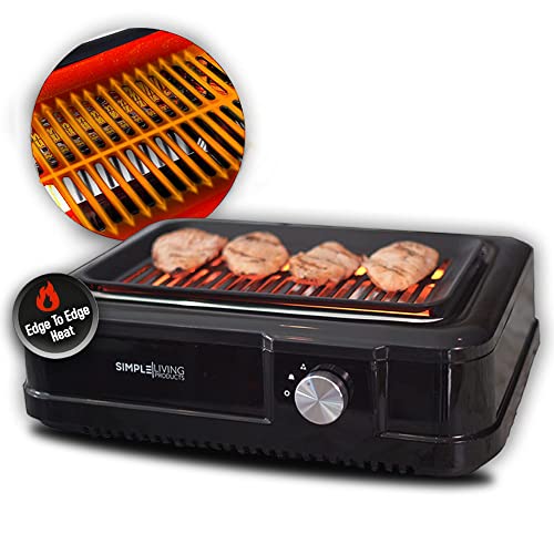 Simple Living Infrared Electric Indoor Smokeless Grill | Non Stick Ceramic 8x14" Grilling Surface | Consistent 446°F Temperature | BBQ Char Grilled