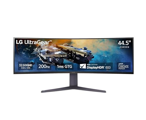 LG 45GR65DC-B Ultragear Curved Gaming Monitor 45-Inch 32:9 QHD 200Hz 1ms UltraWide Display AMD FreeSync Premium Pro VESA DisplayHDR 600 HDMI 2.1 x2