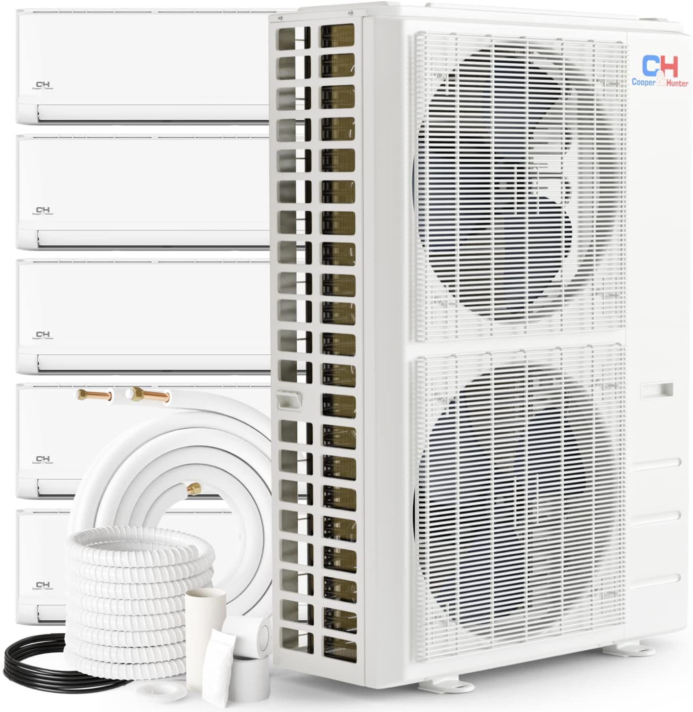 Cooper & Hunter 5 Zone 9000 9000 12000 12000 12000 BTU Multi Zone Ductless Mini Split Air Conditioner Heat Pump Full Set with 25ft Installation Kits