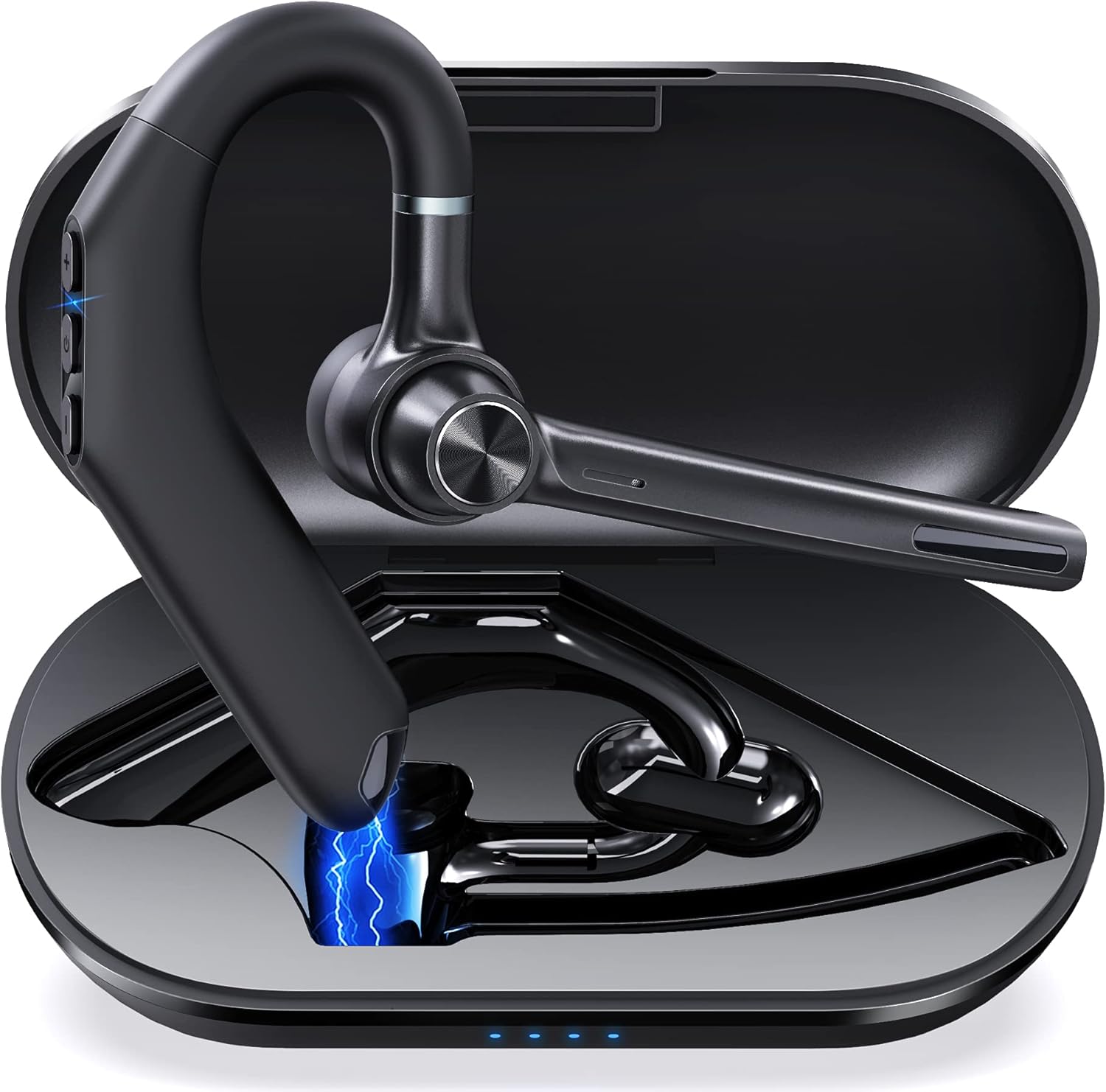Bluetooth Headset Eumspo V5.1 Built in Dual Mic 48Hrs Playtime Noise Canceling Bluetooth Earpiece with 500mAh Charging Case Earphone Wireless
