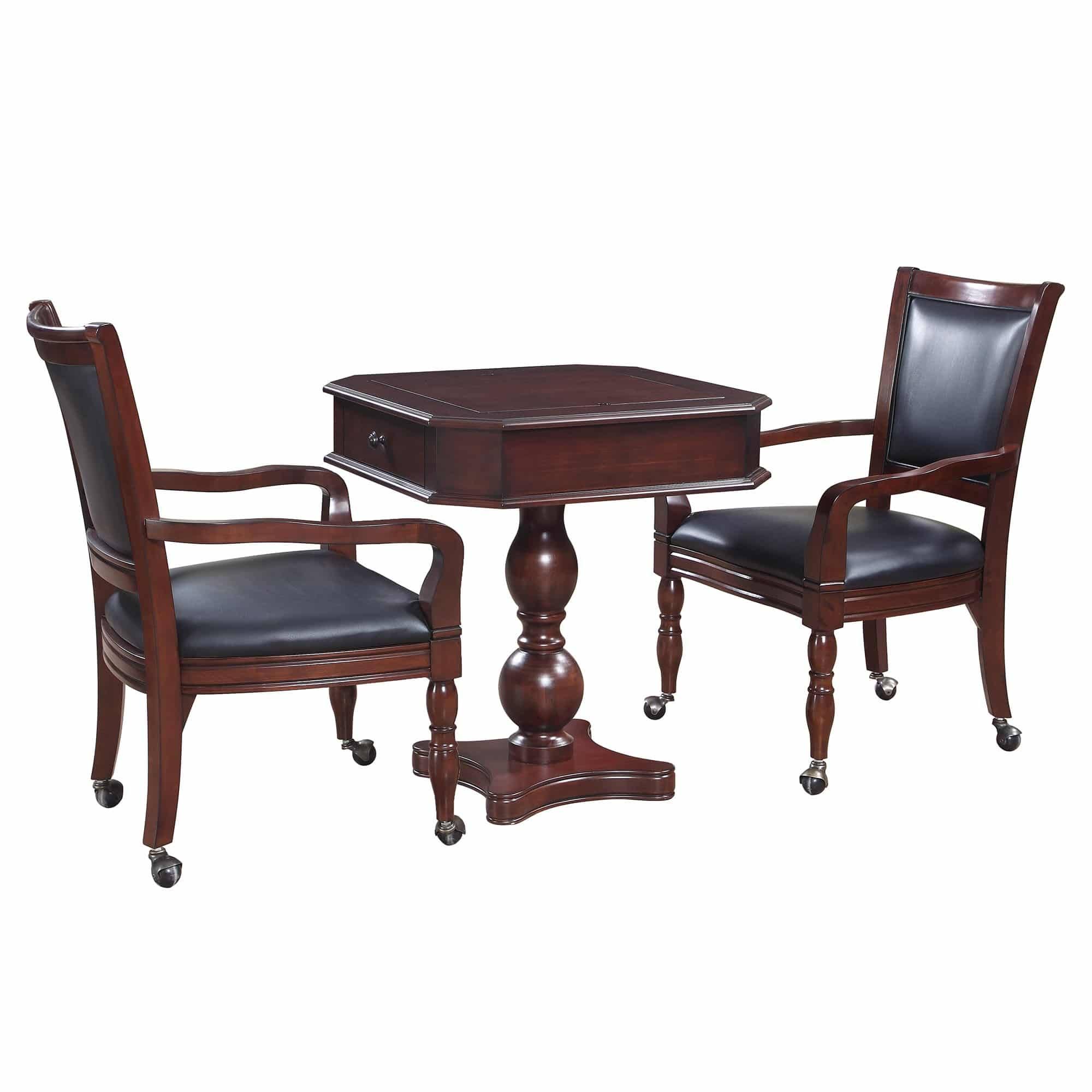 Carmelli NG2995 Fortress Chess Checkers u0026 Backgammon Pedestal Game Table u0026 Chairs Set - Mahogany