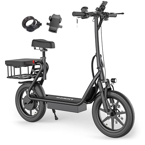 Electric Scooter with Seat, 500W Motor, 14'' Tires, Top Speed 22 mph, Max 27/49 Miles Ranges, Foldable E-Scooter with Suspension