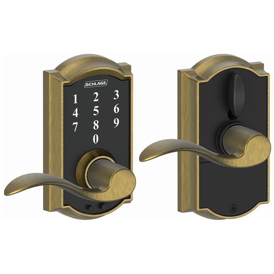 Schlage FE695 Cam ACC 609 Camelot Touch Lock with Accent Lever, Antique Brass