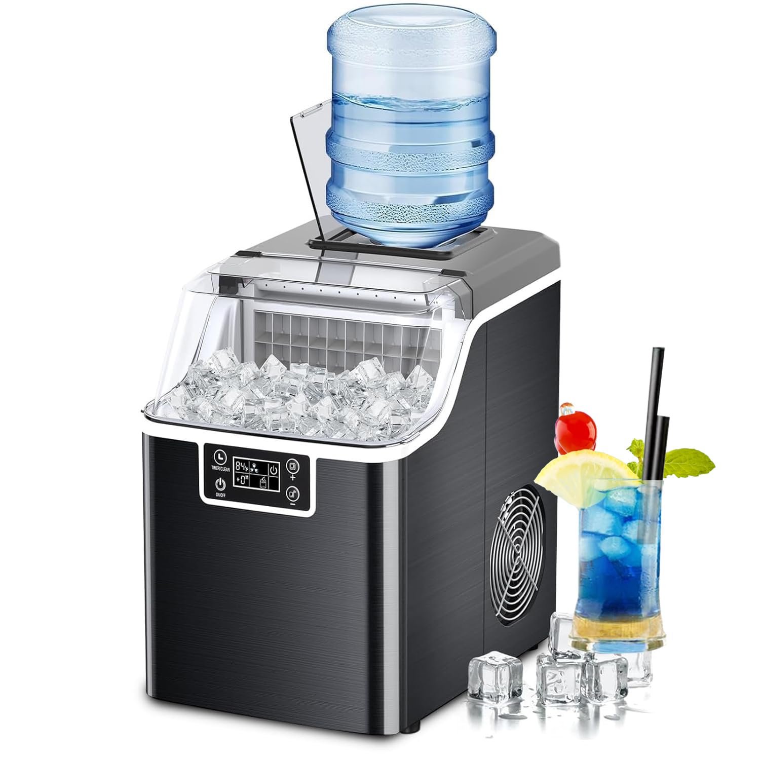 Kndko Ice Makers Countertop 45lbs,2-Ways Add Water,Ice Maker Self Cleaning,Ice Size Control,24H Timer,Party Countertop Ice Maker for Home Bar RV