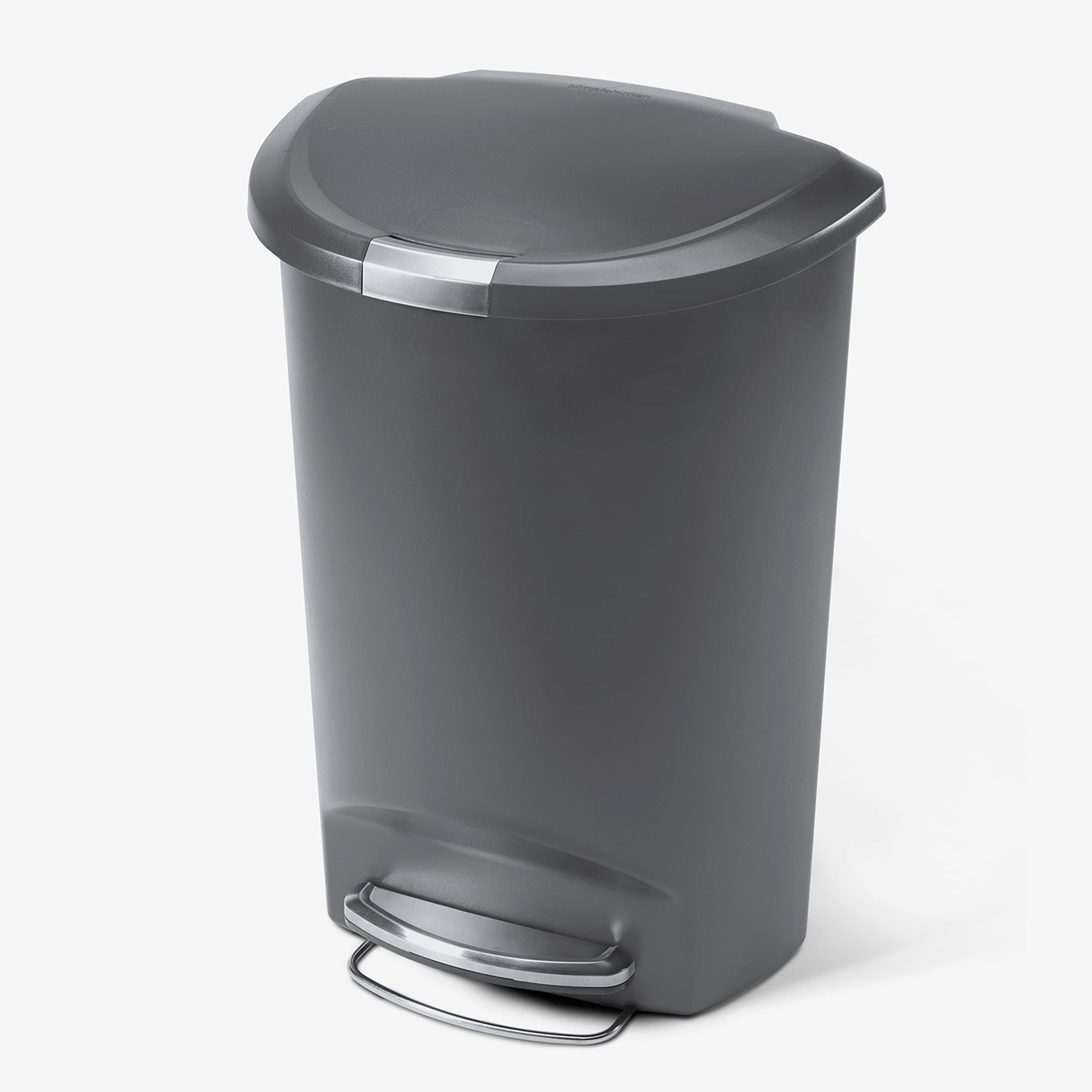 simplehuman 50 LITER / 13 Gallon Semi-Round Kitchen Step Trash Can, Grey Plastic