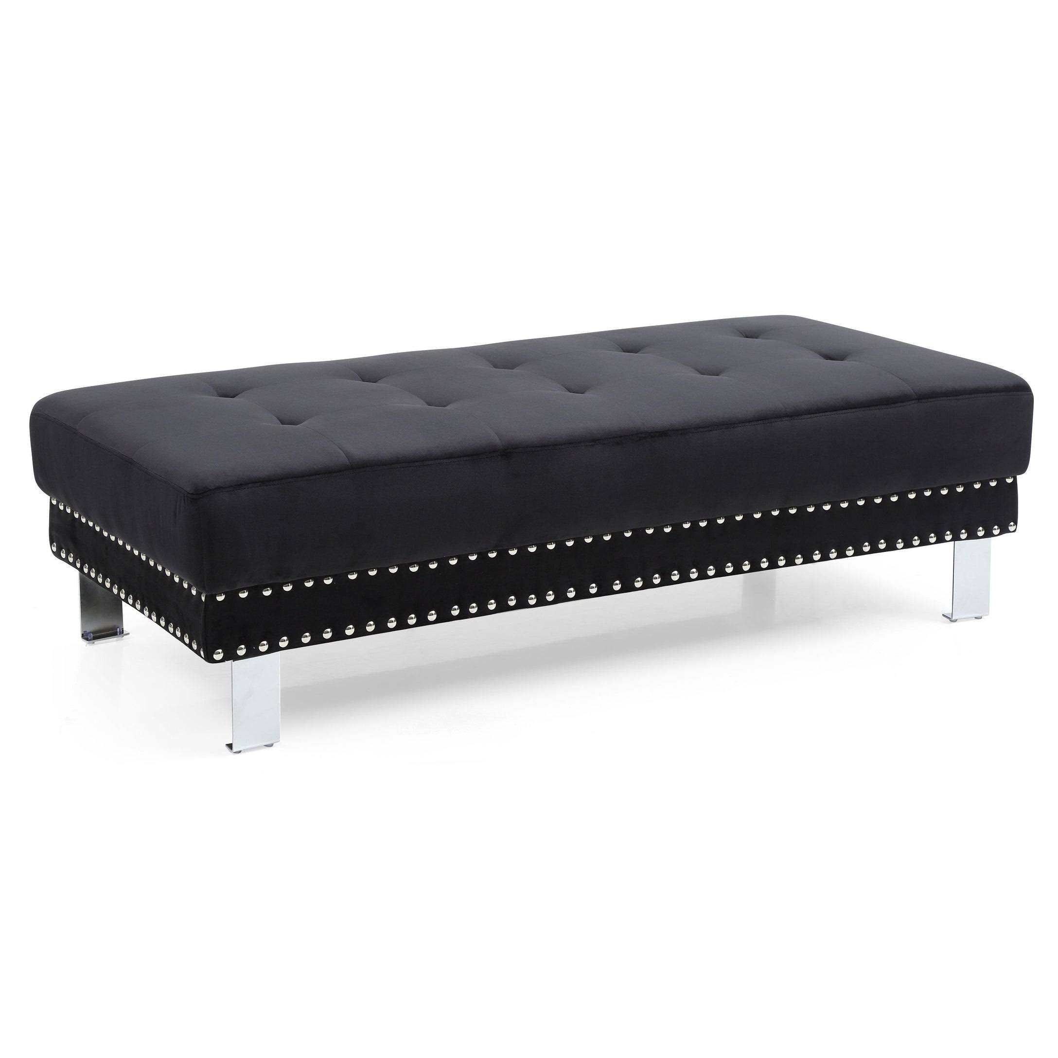 Glory Furniture Derek Velvet Ottoman in Black - G372-O