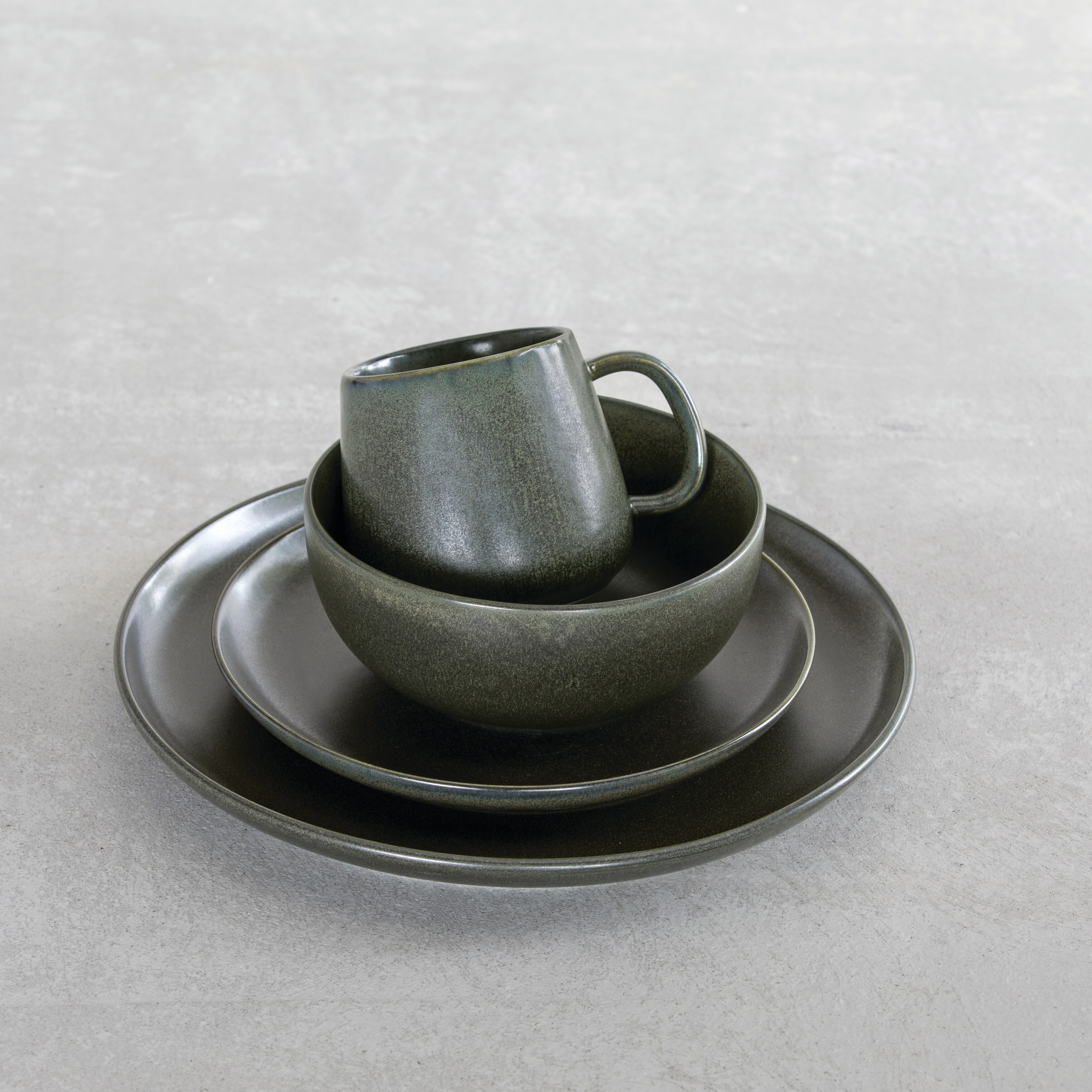 Fortessa  Sound Stoneware 16 Piece Dinnerware Set, Service for 4, Forest - 16 Piece Dinnerware Set