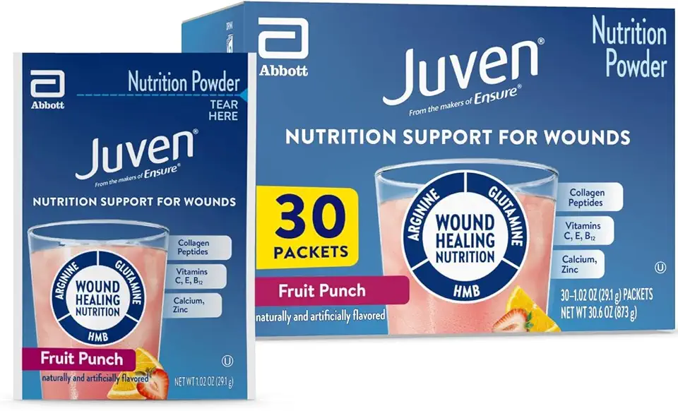 Juven Therapeutic Nutrition Drink Powder Including Collagen Peptides, Amino Acids, and HMB For Wound Healing Support, Fruit Punch, 30 Packets