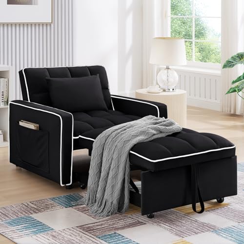 Convertible Sleeper Chair Bed, 3 in 1 Modern Velvet Pull Out Sofa Bed Chair