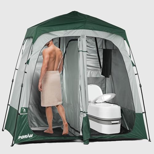 Camping Shower Tent Deluxe Changing Room Easy Set Up Privacy Shelter,Large Toilet Tent 2 Rooms with Floor Drain Design for Beach, Camping