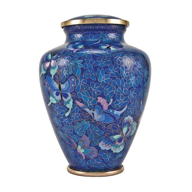 Oneworld Memorials Cloisonne Blue Bronze Memorial Urn for Ashes - Large - Holds Up to 200 Cubic Inches of Ashes - Golden Bronze